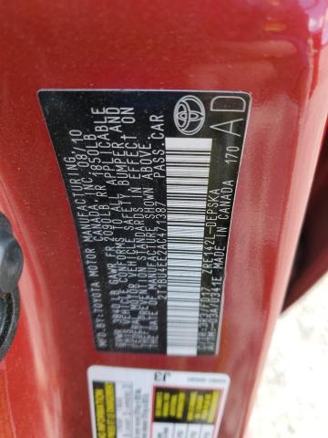 2T1BU4EE2AC471387 - 2010 TOYOTA COROLLA BASE წითელი ფოტო 12