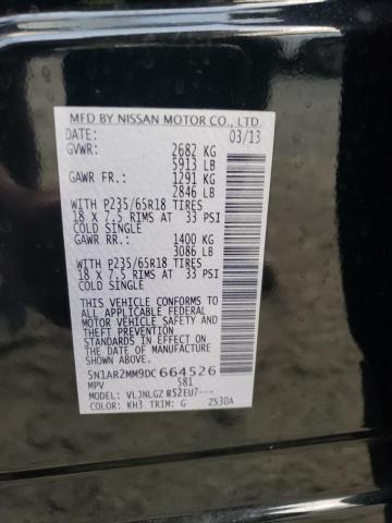 5N1AR2MM9DC664526 - 2013 NISSAN PATHFINDER S BLACK photo 13