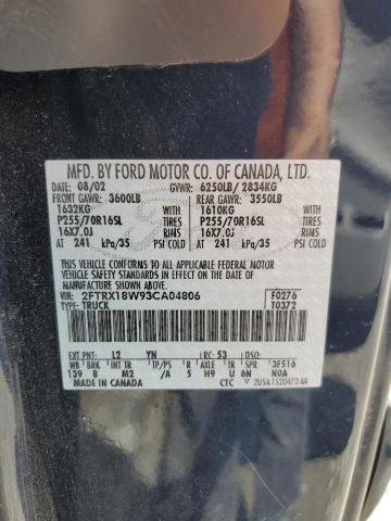 2FTRX18W93CA04806 - 2003 FORD F150 BLUE photo 12