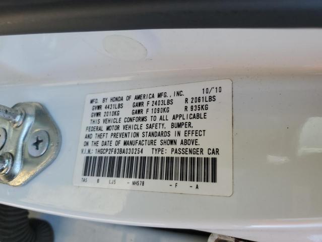 1HGCP2F83BA030254 - 2011 HONDA ACCORD EXL WHITE photo 12