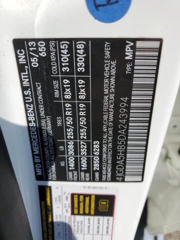 4JGDA5HB5DA243994 - 2013 MERCEDES-BENZ ML 350 4MATIC WHITE photo 13