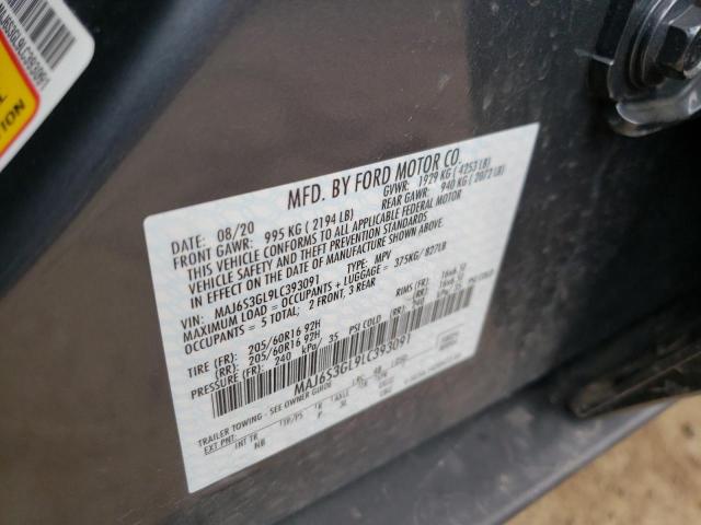 MAJ6S3GL9LC393091 - 2020 FORD ECOSPORT SE GRAY photo 10