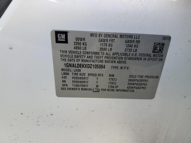 1GNALDEKXDZ105084 - 2013 CHEVROLET EQUINOX LT WHITE photo 13