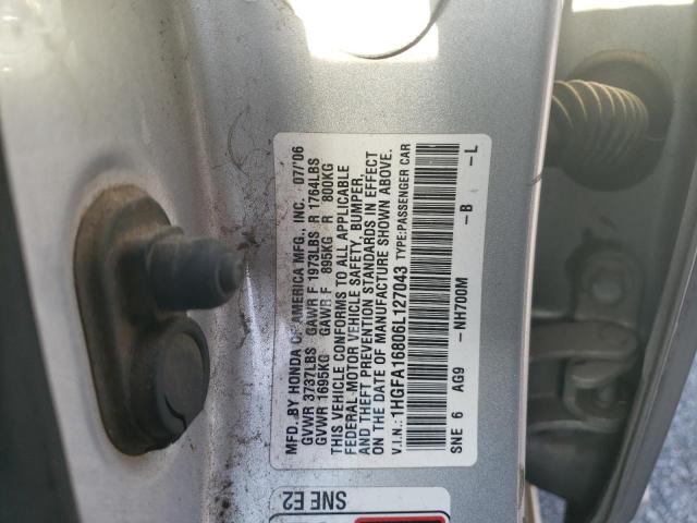 1HGFA16806L127043 - 2006 HONDA CIVIC EX SILVER photo 12