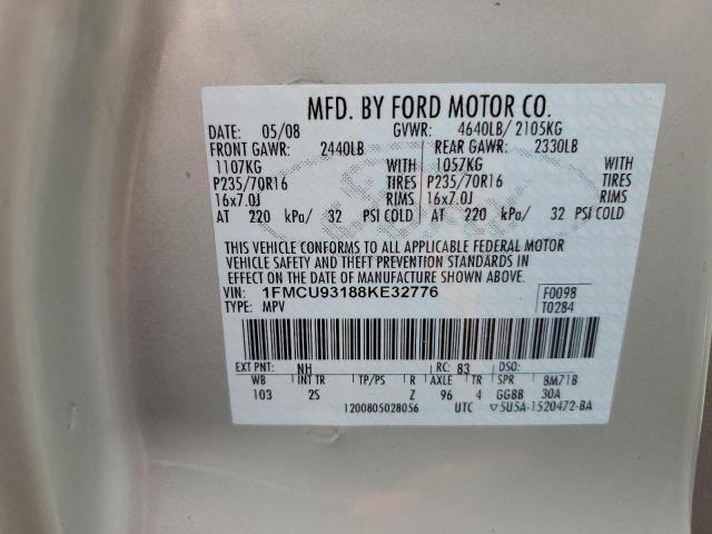 1FMCU93188KE32776 - 2008 FORD ESCAPE XLT CREAM photo 13