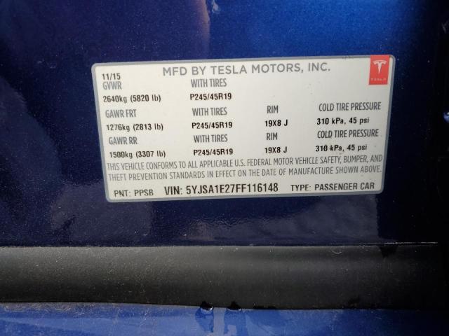 5YJSA1E27FF116148 - 2015 TESLA MODEL S BLUE photo 13