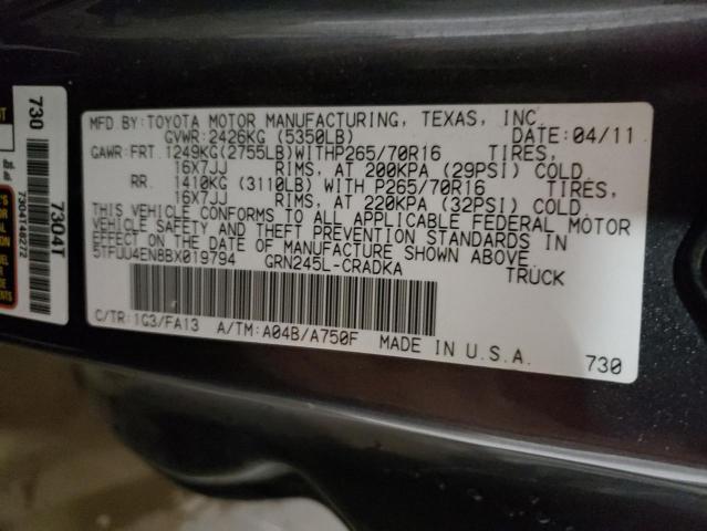 5TFUU4EN8BX019794 - 2011 TOYOTA TACOMA ACCESS CAB გრაფიტი ფოტო 12