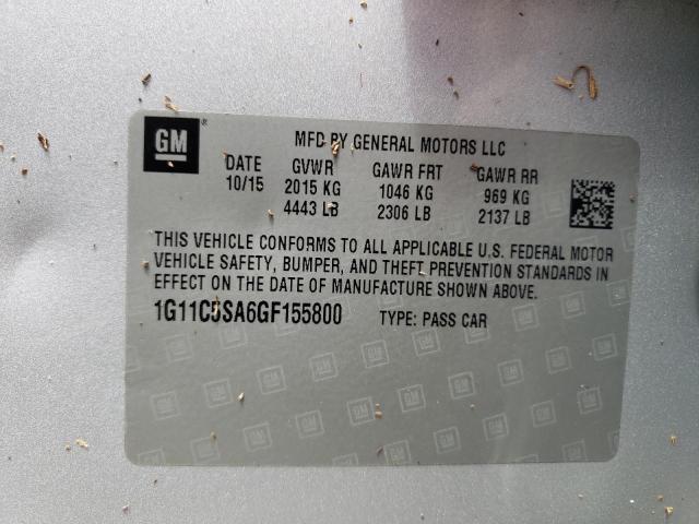 1G11C5SA6GF155800 - 2016 CHEVROLET MALIBU LIM LT 银色 照片 13