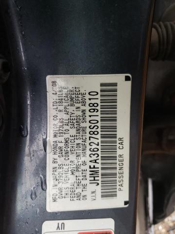 JHMFA36278S019810 - 2008 HONDA CIVIC HYBRID GRAY photo 12