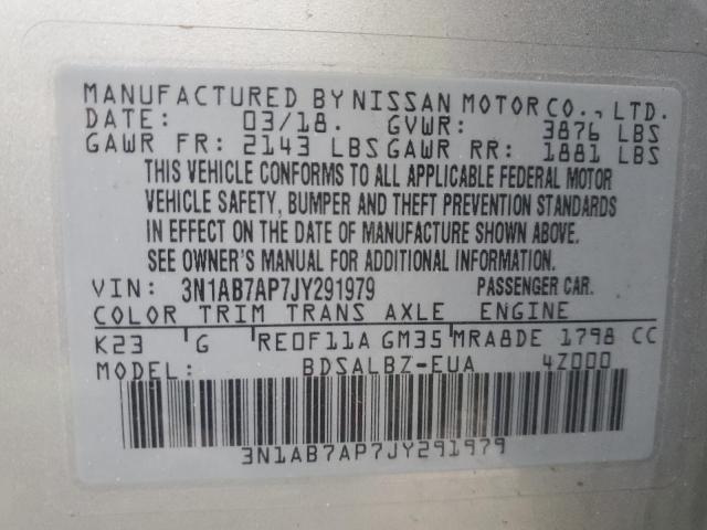 3N1AB7AP7JY291979 - 2018 NISSAN SENTRA S SILVER photo 12