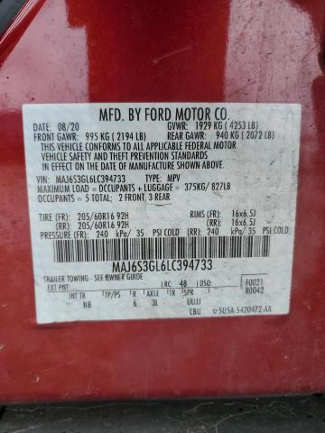 MAJ6S3GL6LC394733 - 2020 FORD ECOSPORT SE RED photo 13