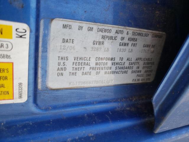 KL1TD66677B761467 - 2007 CHEVROLET AVEO BASE BLUE photo 12