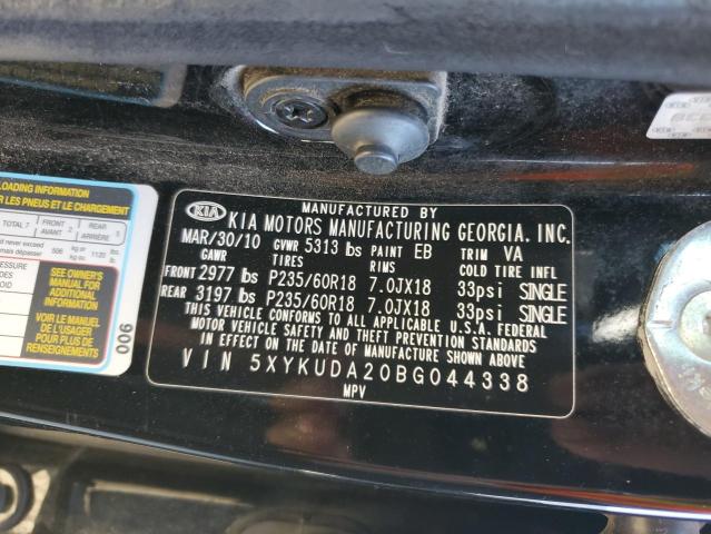 5XYKUDA20BG044338 - 2011 KIA SORENTO EX BLACK photo 13