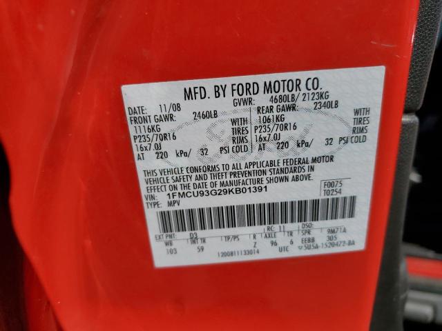1FMCU93G29KB01391 - 2009 FORD ESCAPE XLT RED photo 13