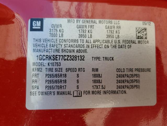 1GCRKSE77CZ328132 - 2012 CHEVROLET 1500 K1500 LT RED photo 13