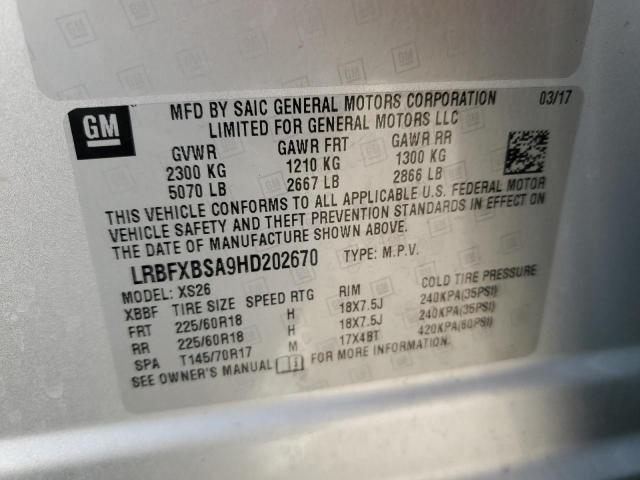 LRBFXBSA9HD202670 - 2017 BUICK ENVISION ESSENCE Արծաթագույն լուսանկար 12