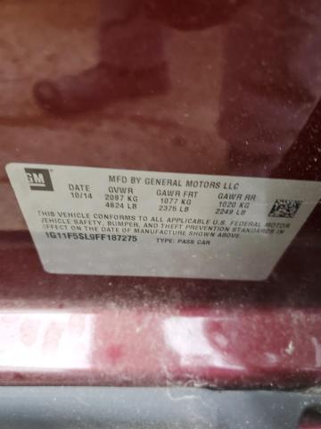 1G11F5SL9FF187275 - 2015 CHEVROLET MALIBU LTZ ბურგუნდია ფოტო 12