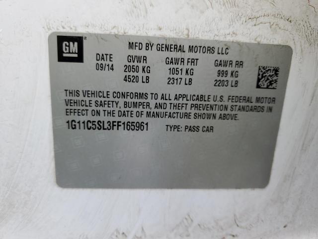 1G11C5SL3FF165961 - 2015 CHEVROLET MALIBU 1LT 白色 照片 12
