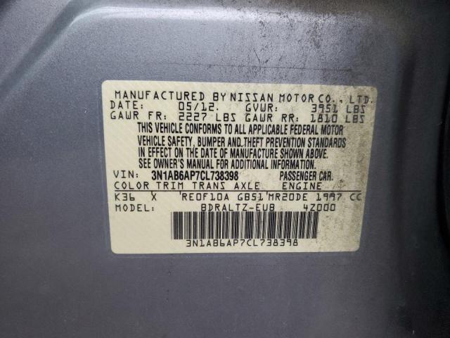 3N1AB6AP7CL738398 - 2012 NISSAN SENTRA 2.0 GRAY photo 12