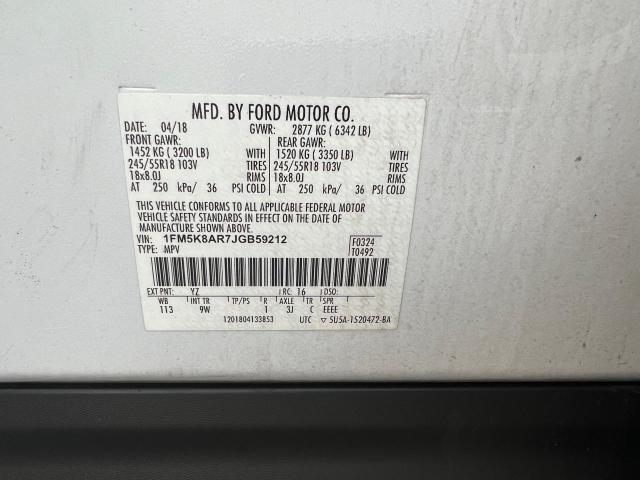 1FM5K8AR7JGB59212 - 2018 FORD EXPLORER POLICE INTERCEPTOR თეთრი ფოტო 10