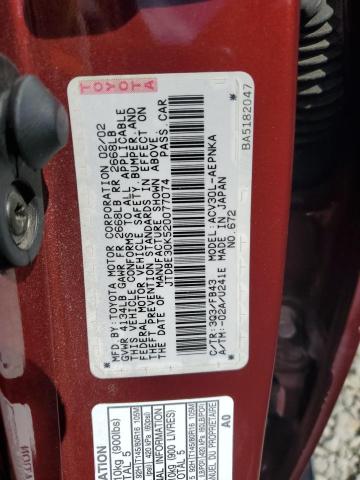 JTDBE30K520077074 - 2002 TOYOTA CAMRY LE RED photo 13