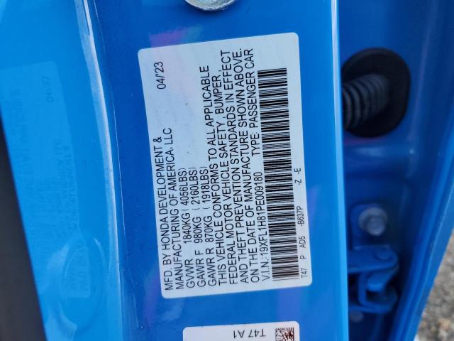 19XFL1H81PE009180 - 2023 HONDA CIVIC SPORT TOURING ლურჯი ფოტო 13