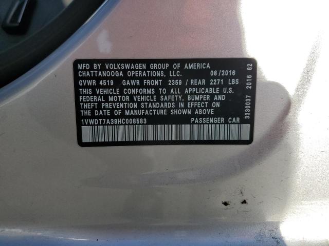 1VWDT7A39HC008583 - 2017 VOLKSWAGEN PASSAT R-LINE Silber Foto 12