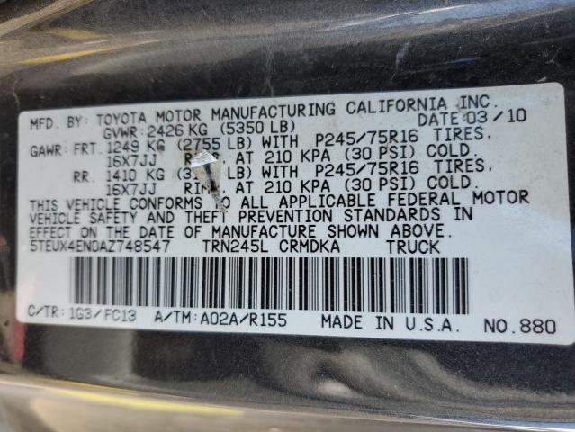 5TEUX4EN0AZ748547 - 2010 TOYOTA TACOMA ACCESS CAB ნაცრისფერი ფოტო 12
