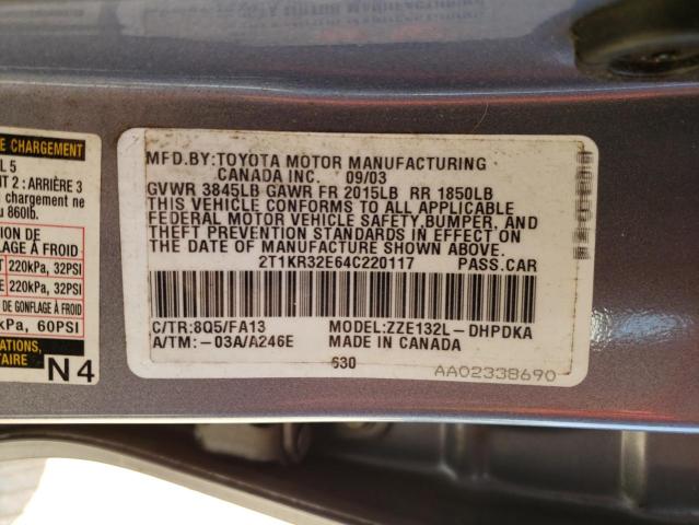 2T1KR32E64C220117 - 2004 TOYOTA MATRIX XR BLUE photo 13