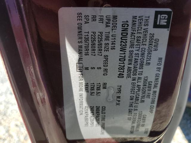 1GNDU23W17D178740 - 2007 CHEVROLET UPLANDER LS BURGUNDY photo 13