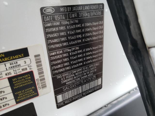 SALGV2TF7EA175125 - 2014 LAND ROVER RANGE ROVE AUTOBIOGRAPHY WHITE photo 13