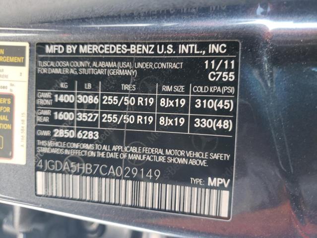 4JGDA5HB7CA029149 - 2012 MERCEDES-BENZ ML 350 4MATIC GRAY photo 13