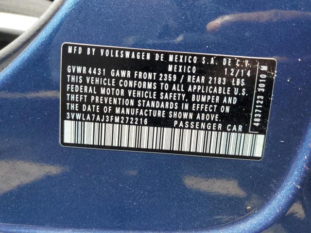 3VWLA7AJ3FM272216 - 2015 VOLKSWAGEN JETTA TDI BLUE photo 12