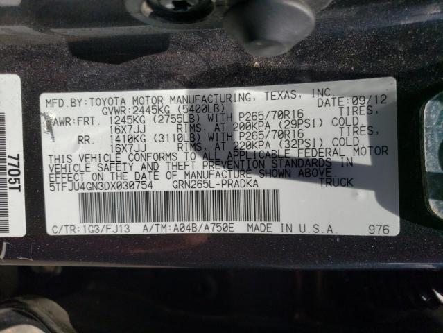 5TFJU4GN3DX030754 - 2013 TOYOTA TACOMA DOUBLE CAB PRERUNNER GRAY photo 12