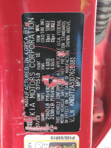 KNDJT2A51D7626381 - 2013 KIA SOUL RED photo 12