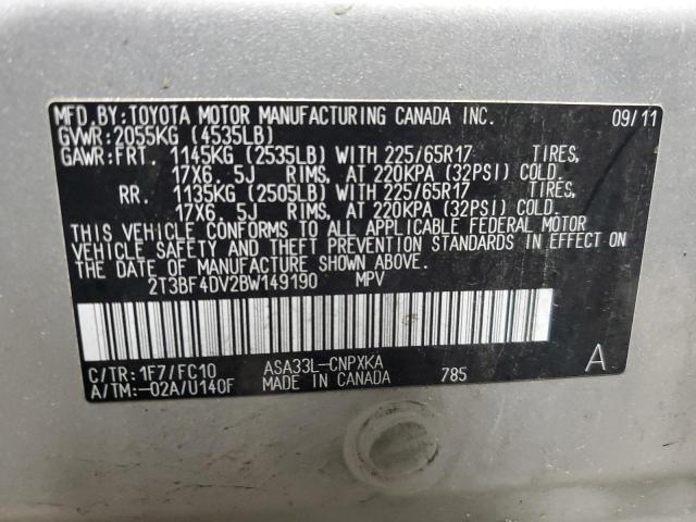 2T3BF4DV2BW149190 - 2011 TOYOTA RAV4 SILVER photo 13