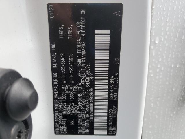 5TDHZRBH9LS502636 - 2020 TOYOTA HIGHLANDER XLE 白色 照片 13