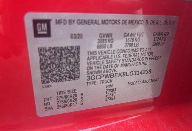 3GCPWBEK8LG314238 - 2020 CHEVROLET SILVERADO C1500 CUSTOM RED photo 10