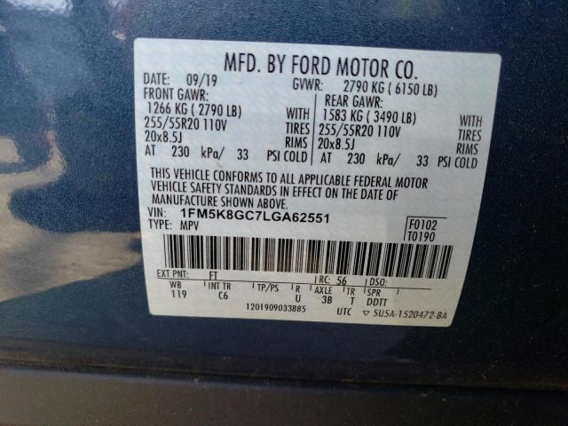 1FM5K8GC7LGA62551 - 2020 FORD EXPLORER ST BLUE photo 14