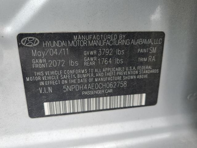 5NPDH4AE0CH062758 - 2012 HYUNDAI ELANTRA GLS SILVER photo 12