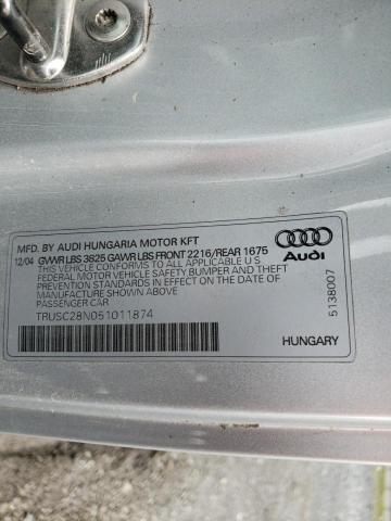 TRUSC28N051011874 - 2005 AUDI TT SILVER photo 12