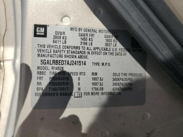 5GALRBED7AJ241514 - 2010 BUICK ENCLAVE CXL GOLD photo 14