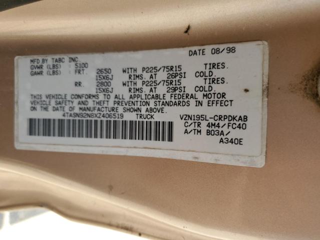 4TASN92N8XZ406519 - 1999 TOYOTA TACOMA XTRACAB PRERUNNER ოქროსფერი ფოტო 12