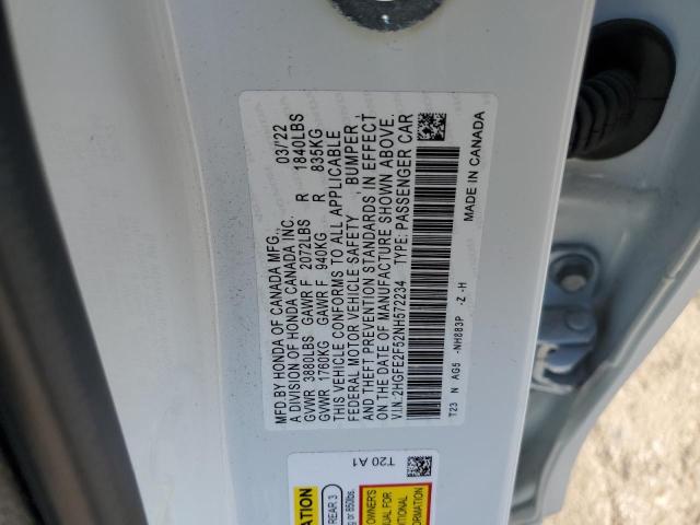 2HGFE2F52NH572234 - 2022 HONDA CIVIC SPORT 白色 照片 12