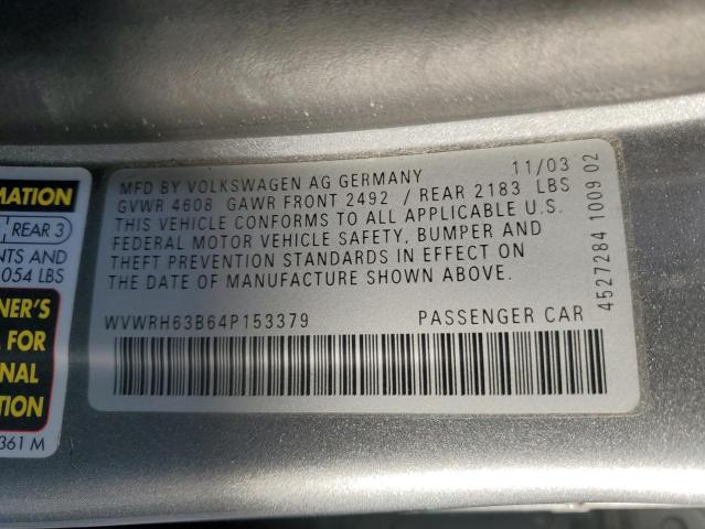 WVWRH63B64P153379 - 2004 VOLKSWAGEN PASSAT GLX ნაცრისფერი ფოტო 12