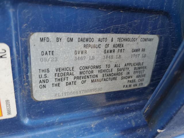 KL1TD566X7B089530 - 2007 CHEVROLET AVEO BASE Mavi foto 14