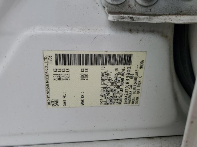 1N4AA51E19C833901 - 2009 NISSAN MAXIMA S WHITE photo 12