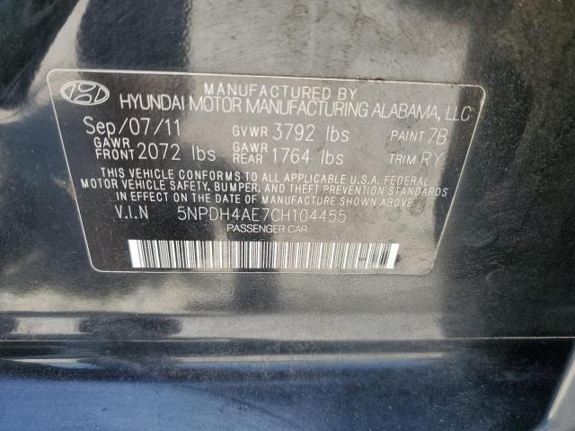 5NPDH4AE7CH104455 - 2012 HYUNDAI ELANTRA GLS BLACK photo 12