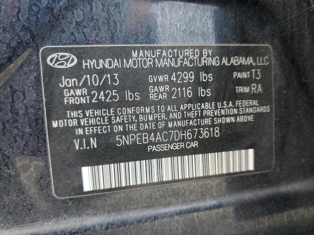 5NPEB4AC7DH673618 - 2013 HYUNDAI SONATA GLS BLUE photo 12