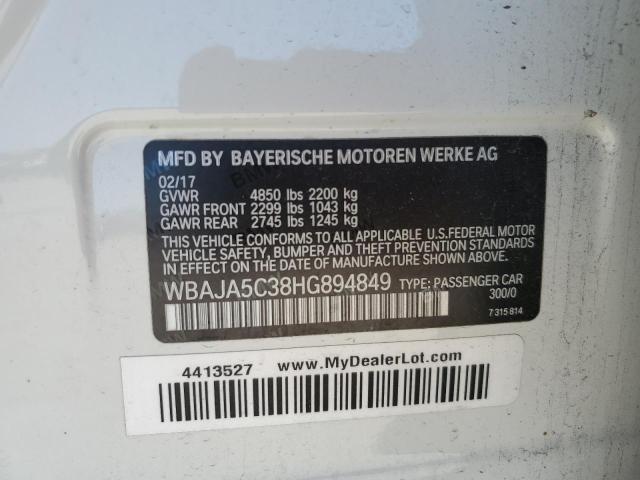 WBAJA5C38HG894849 - 2017 BMW 5 SERIES I WHITE photo 12
